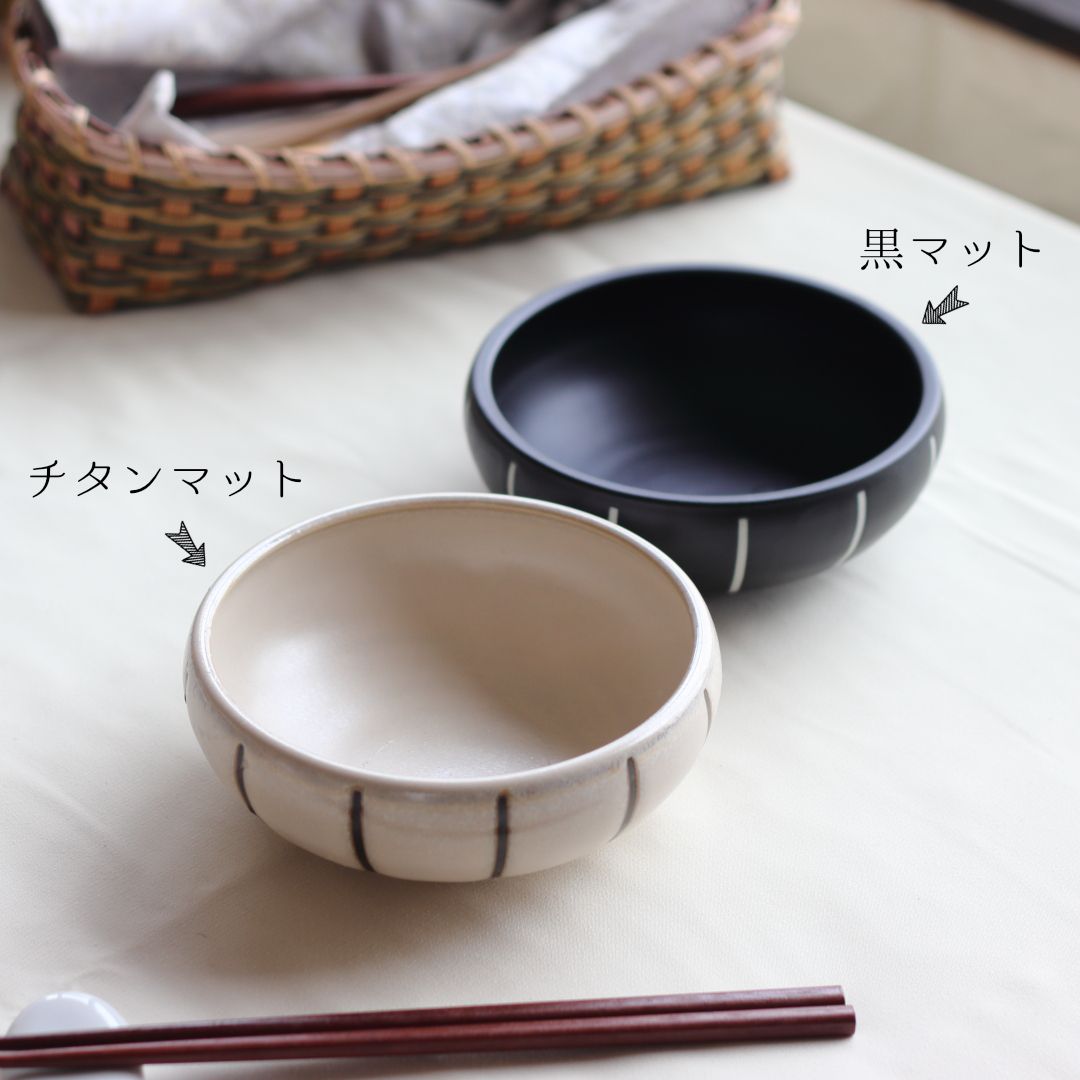 Takero 手作り 黒い陶器ボウル　ちぎりボール　タケロウポット モノクロストライプ 中鉢 13cm 日本製 美濃焼 UN型S ボール ボウル