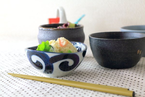 鳴門唐草 楕円3.5寸鉢 国産 美濃焼 小鉢 小分け鉢 小器 小椀 サラダ鉢