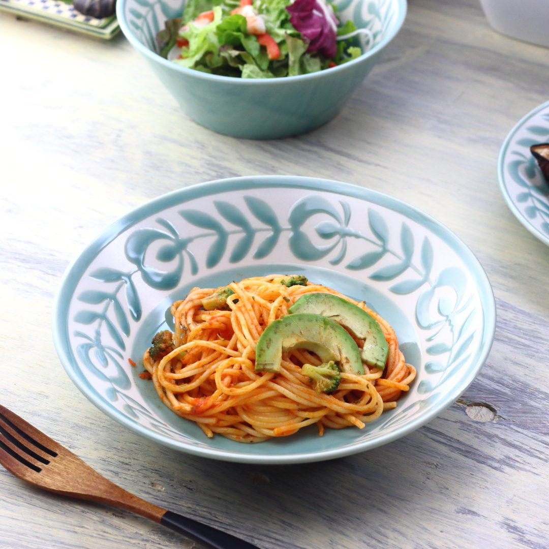 花つづり パスタ深皿 21.5cm 日本製 美濃焼 7.0深皿 大皿 中皿 和皿