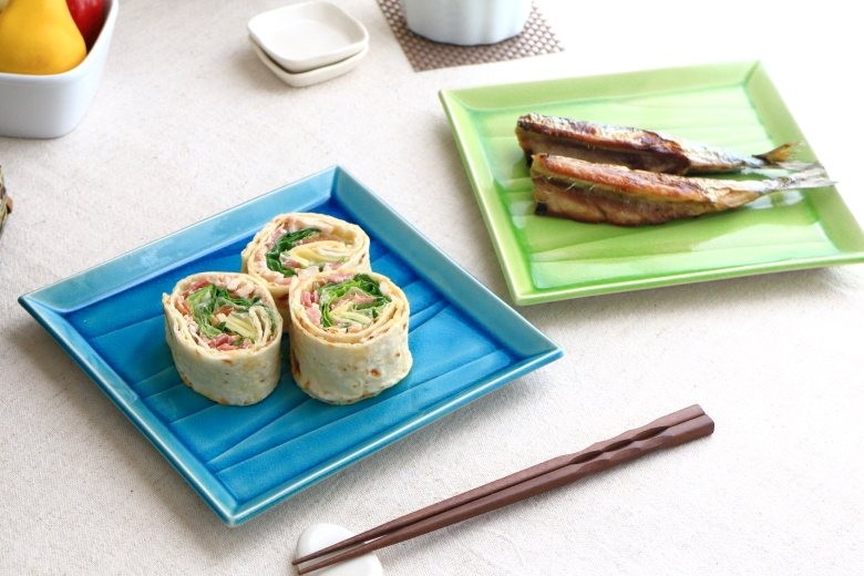 海森角皿 大皿 20.5cm 国産 瀬戸焼 線紋 角皿 中皿 パスタ レストラン