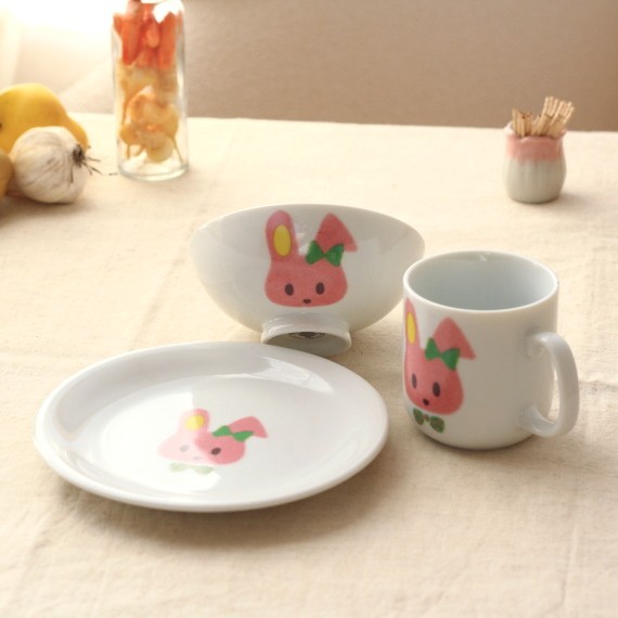 アンジュール　うさぎ　グラタン皿　リス　3点セット　食器　磁器　日本製 うさちゃん食器 3点セット 国産 美濃焼 うさぎの好きな女の子に