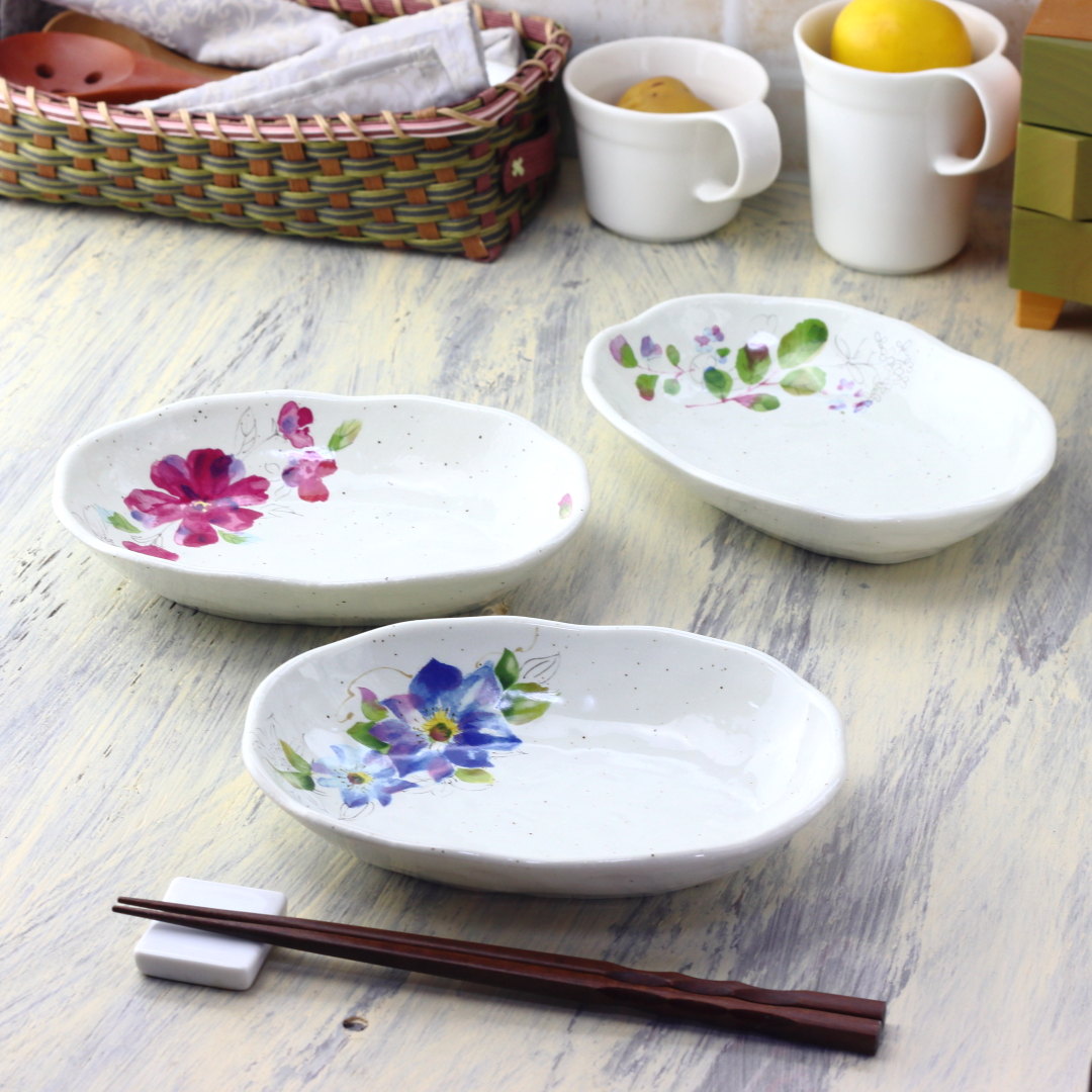 若葉花絵 盛鉢 18.5cm 日本製 美濃焼 小皿 中皿 和皿 丸皿 豆皿