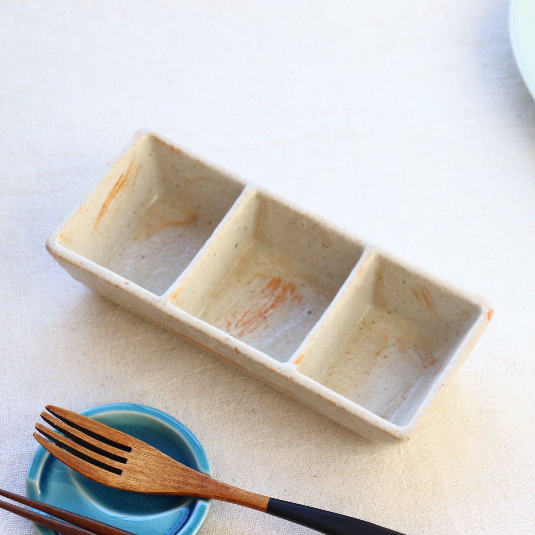 有田焼 三点盛り皿 朱色薄め 日本製 美濃焼 瀬戸焼 20cm オレンジ 業務