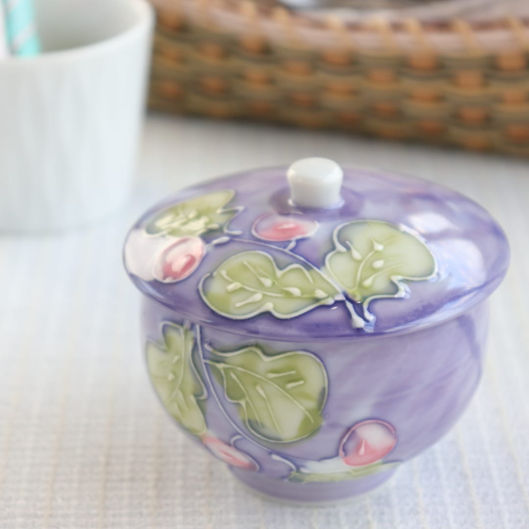 有田焼 蓋付き湯呑み 紫実と葉 和食器 和風 湯のみ 蓋 蓋付き ふた