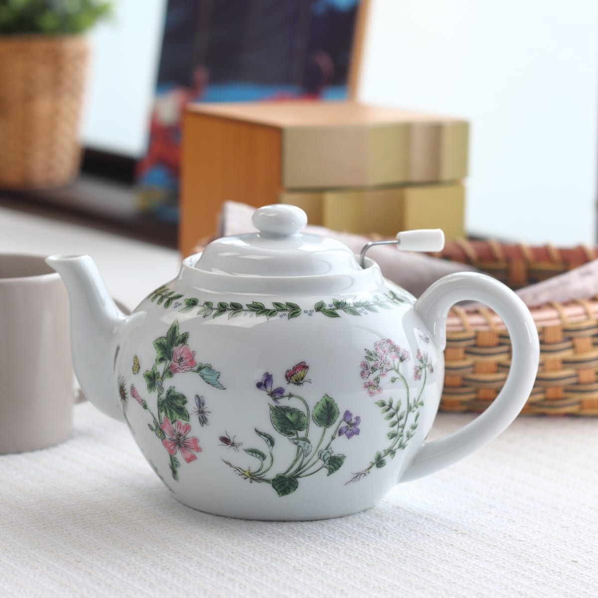 ハーブガーデン 茶こし付きティーポット 800ml 日本製 美濃焼 英国風