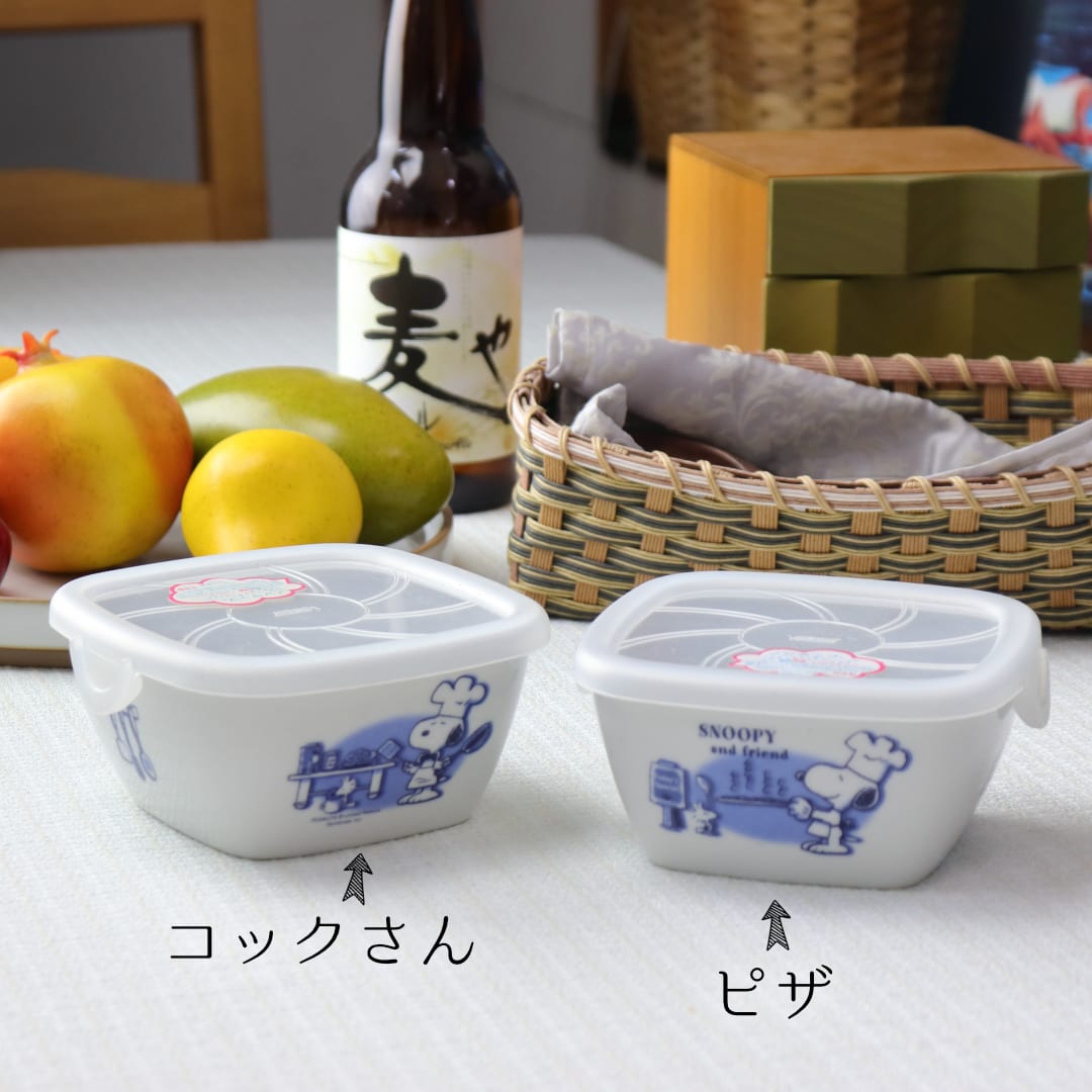 スヌーピー クッキング 蓋付き角パック 日本製 美濃焼 保存容器 作り