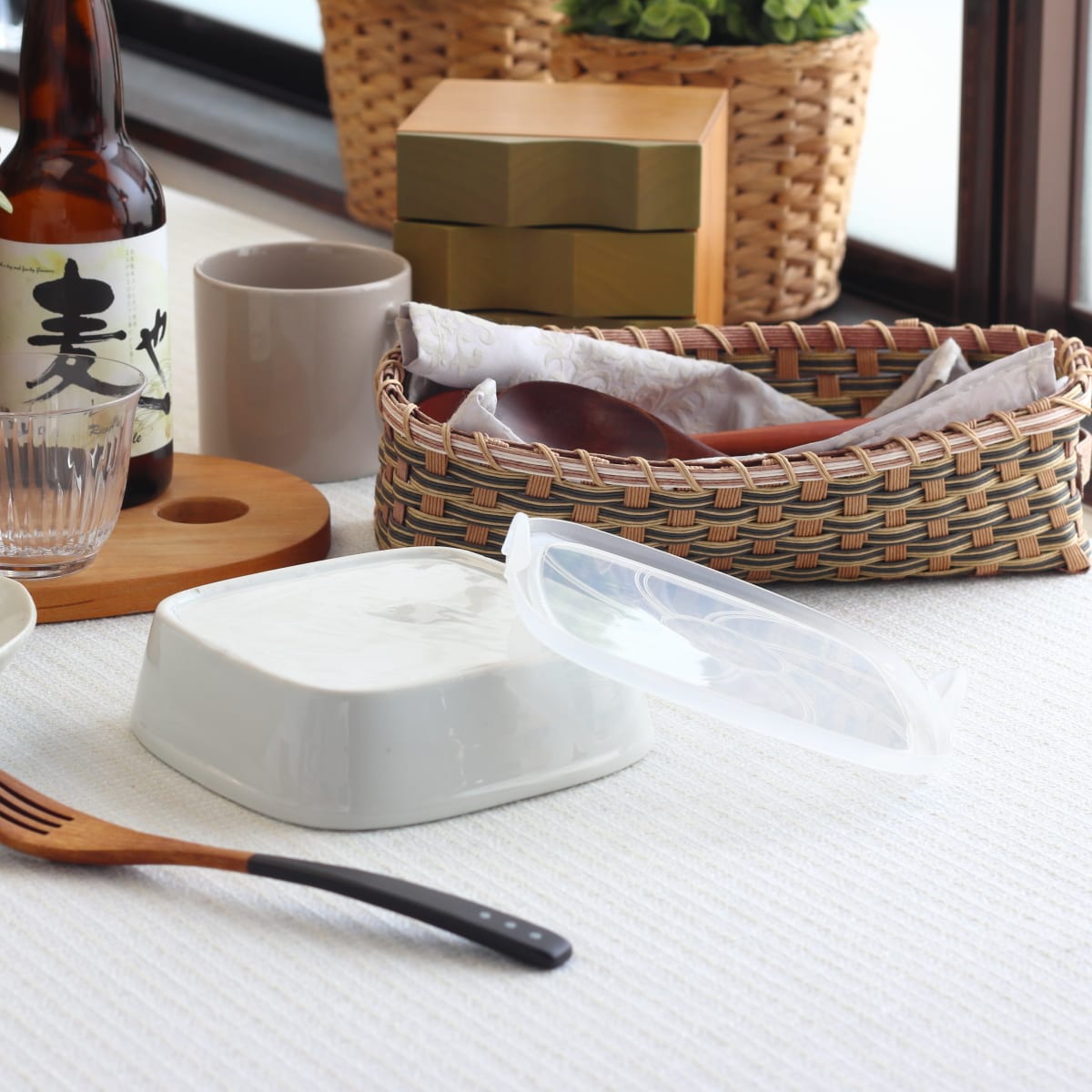 フタ付き角浅鉢 15cm 日本製 美濃焼 作り置き 保存容器 ラップ不要 副