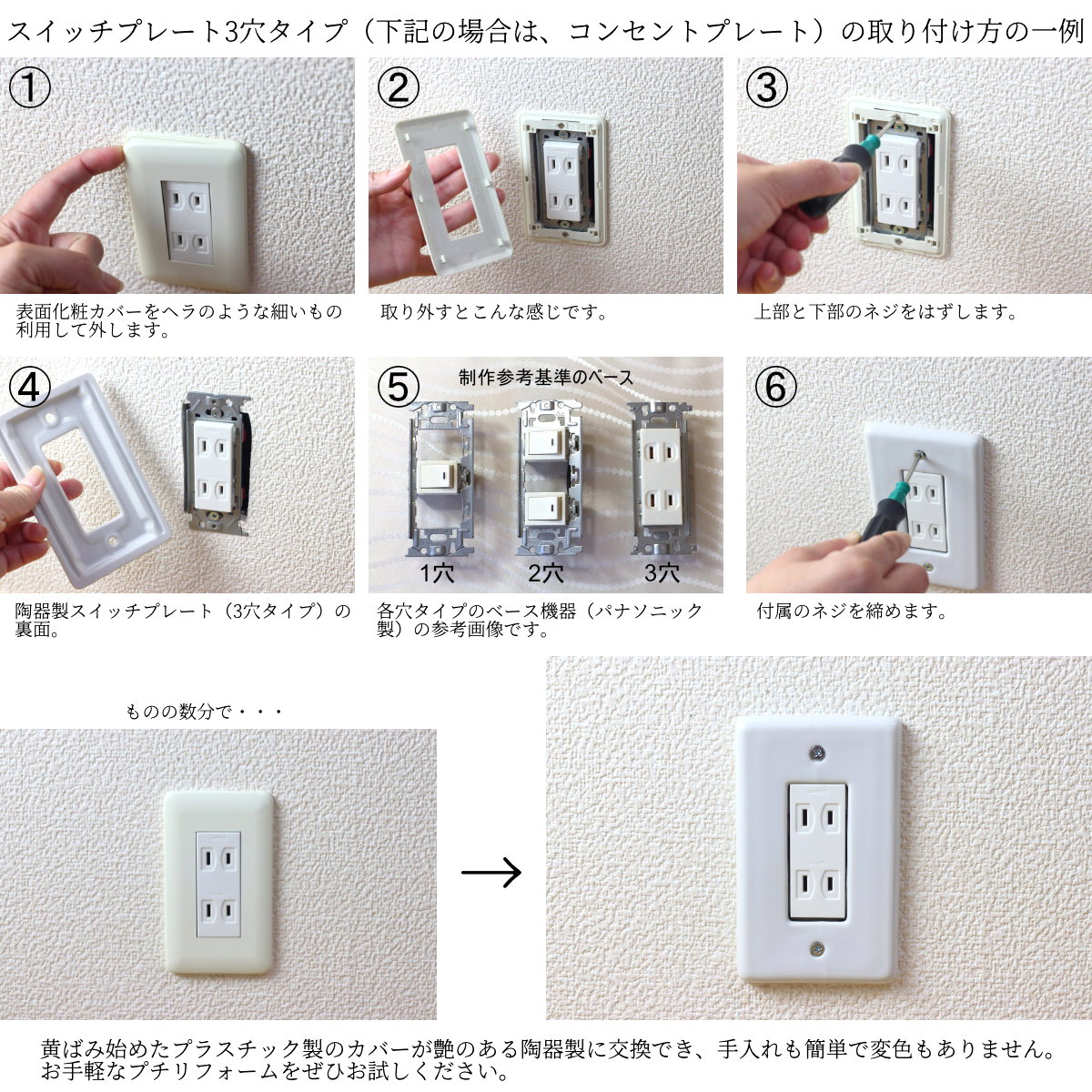 全国送料無料シンプルスイッチプレート 1・2・3穴タイプ 送料無料 日本