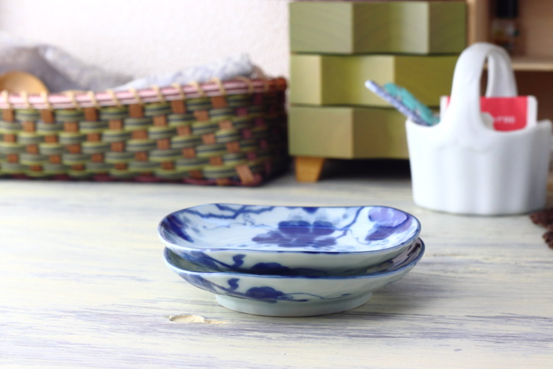 藍染ぶどう 3.5寸小皿 12cm 日本製 美濃焼 三角35皿 小皿 醤油皿