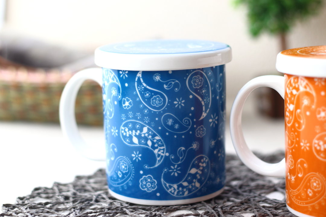 ペイズリー 蓋付きマグカップ 340ml 日本製 美濃焼 蓋付きマグ 保温