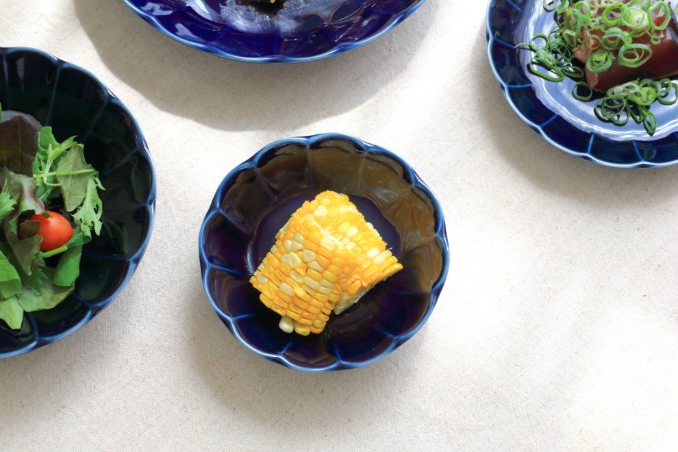 菊型ナス紺釉 小鉢 13cm 国産 美濃焼 4.5小鉢 ボウル ボール 中鉢 鉢