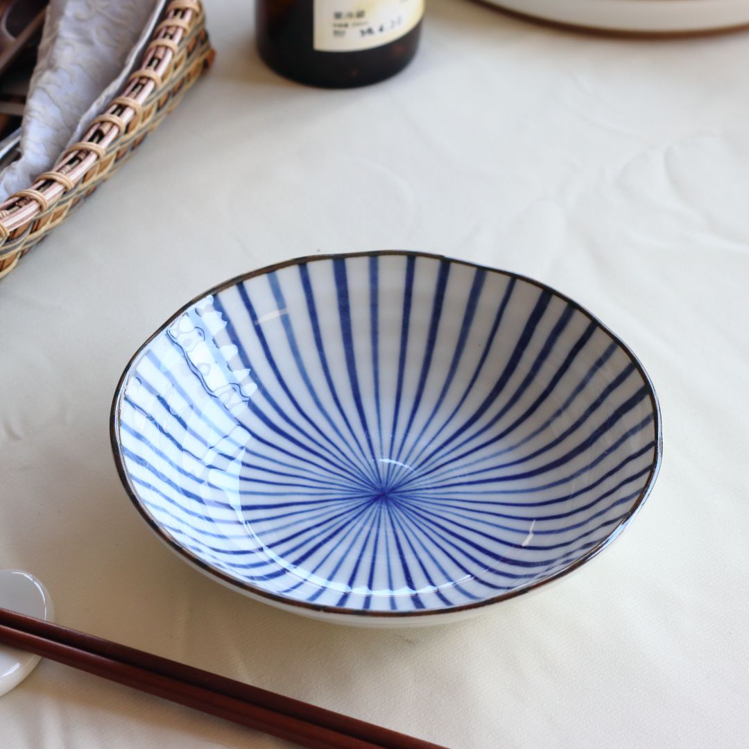 藍縄文 浅鉢 17cm 日本製 美濃焼 5.5寸浅丼 ボウル ボール 中鉢