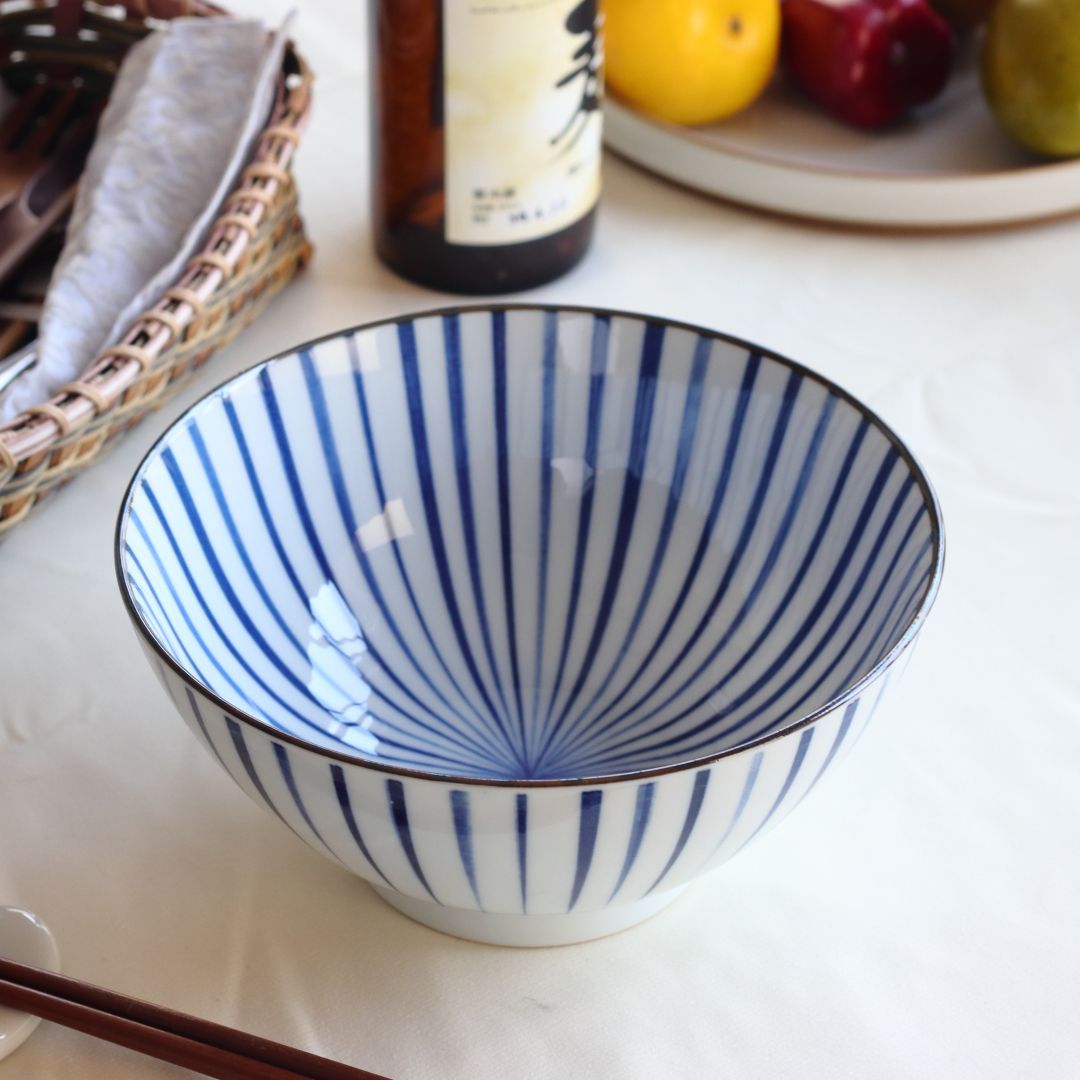 人気作家　rutawarawajifuさん　大きめ丼　麺鉢　ペア新品未使用 藍縄文 丼 18cm 日本製 美濃焼 6寸マルチ丼 ラーメン そば