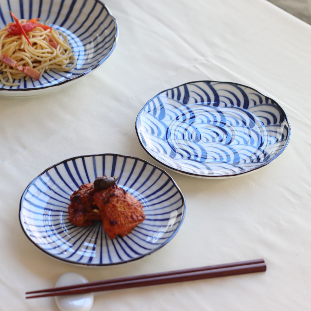 藍縄文 小皿 16.5cm 日本製 美濃焼 5.0寸皿 中皿 丸皿 平皿 取り皿