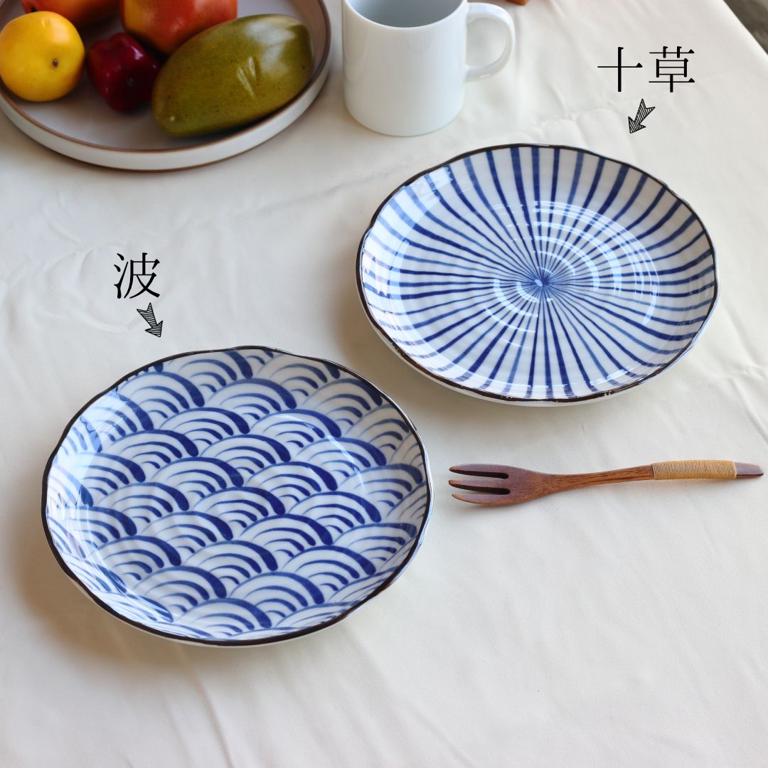 藍縄文 中皿 21.5cm 日本製 美濃焼 7.0寸皿 プレート ラウンド 丸皿