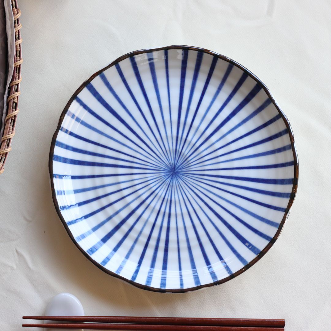 藍縄文 中皿 21.5cm 日本製 美濃焼 7.0寸皿 プレート ラウンド 丸皿