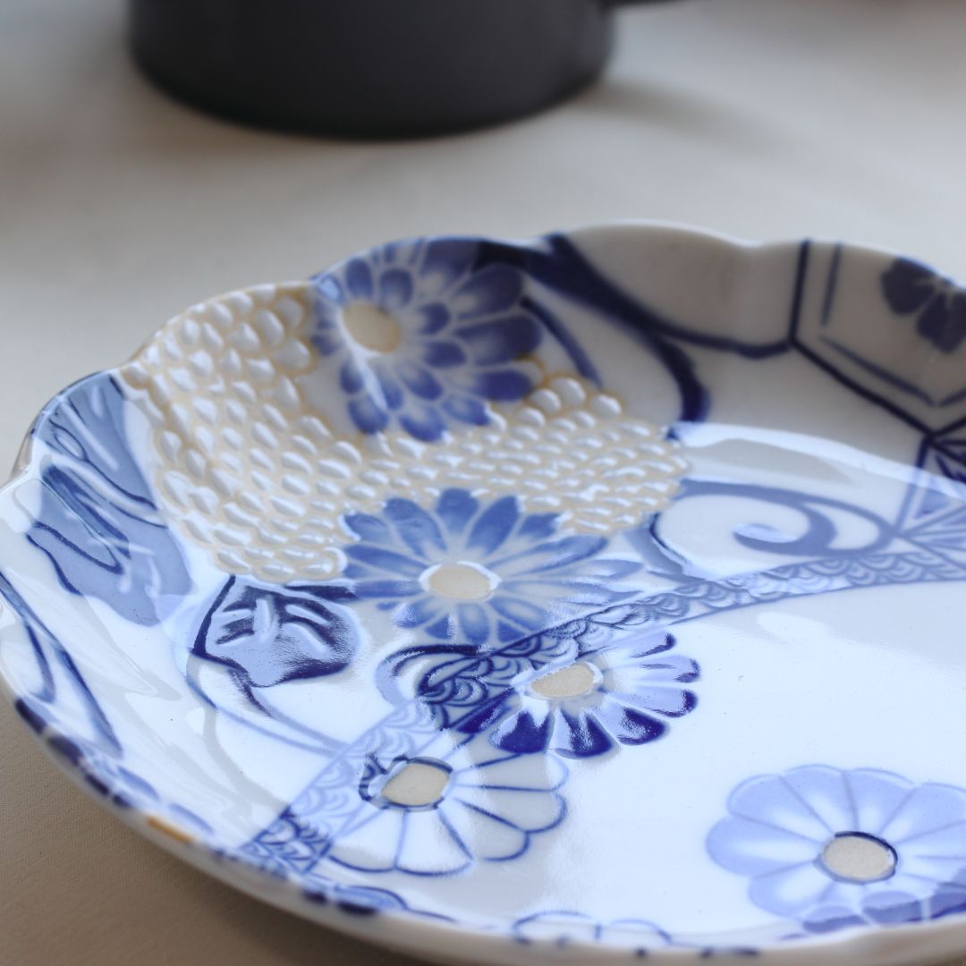 藍祥瑞 小皿 16cm 日本製 美濃焼 5.0寸皿 中皿 丸皿 平皿 取り皿
