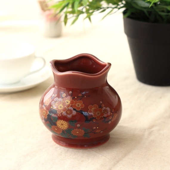 えんじの和風吊り下げ花瓶 国産 美濃焼 玄関に和の装いを 花器 えんじの和風吊り下げ花瓶 国産 美濃焼 玄関に和の装いを 花器