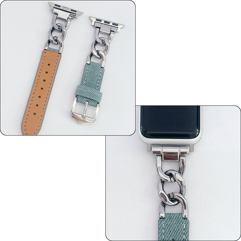 アップルウォッチ  38mm ステンレスケース  モダンバックル レディース アップルウォッチ バンド レディース デニム 本革 ステンレス apple