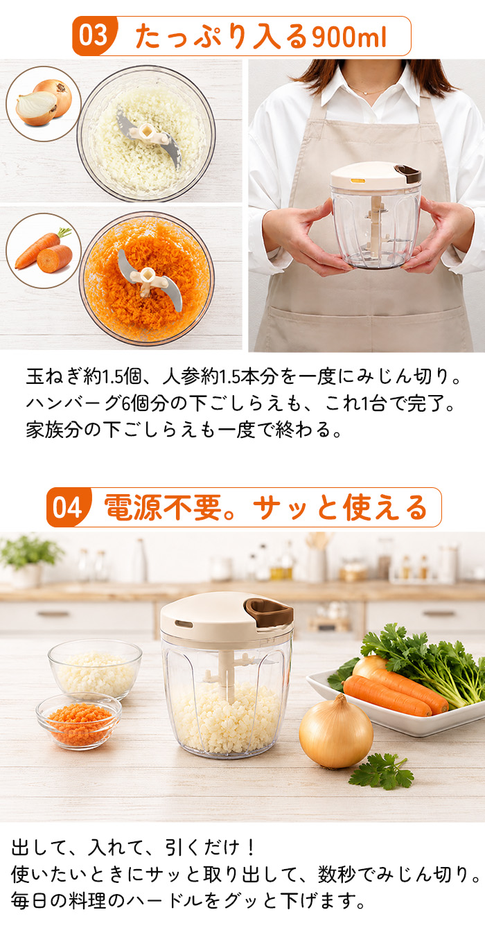 強化版 大容量900ml ふたも洗える ぶんぶんチョッパー5S 5枚刃