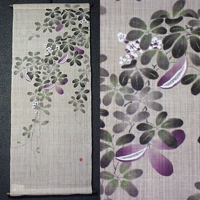 麻手描きタペストリー『五葉通草』（掛軸、和風タペストリー