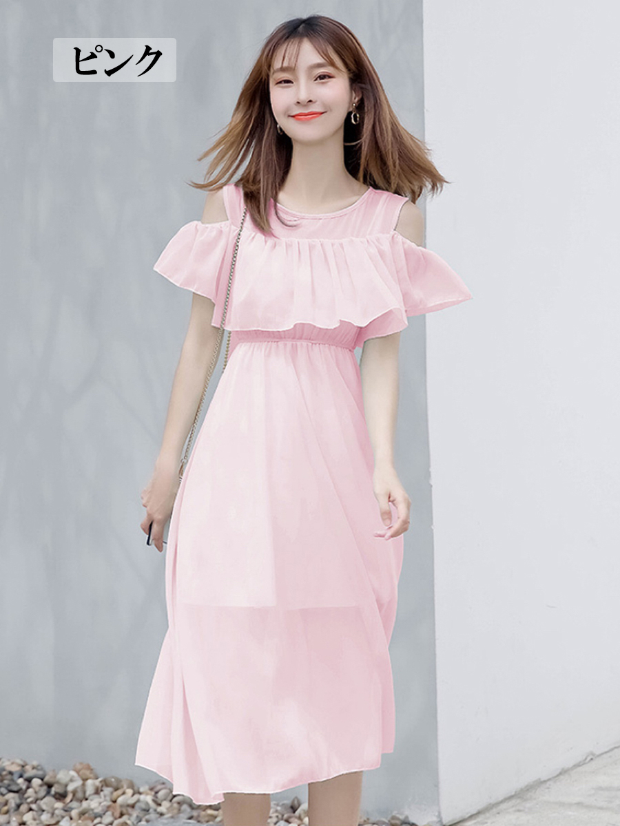 花柄ワンピース レディース  夏 Aライン 体型カバー ゆったり 着やせ フレア 無地 花柄 S〜2XL 春夏 リゾート オフショル風 大人可愛い | Village H＆T | 25