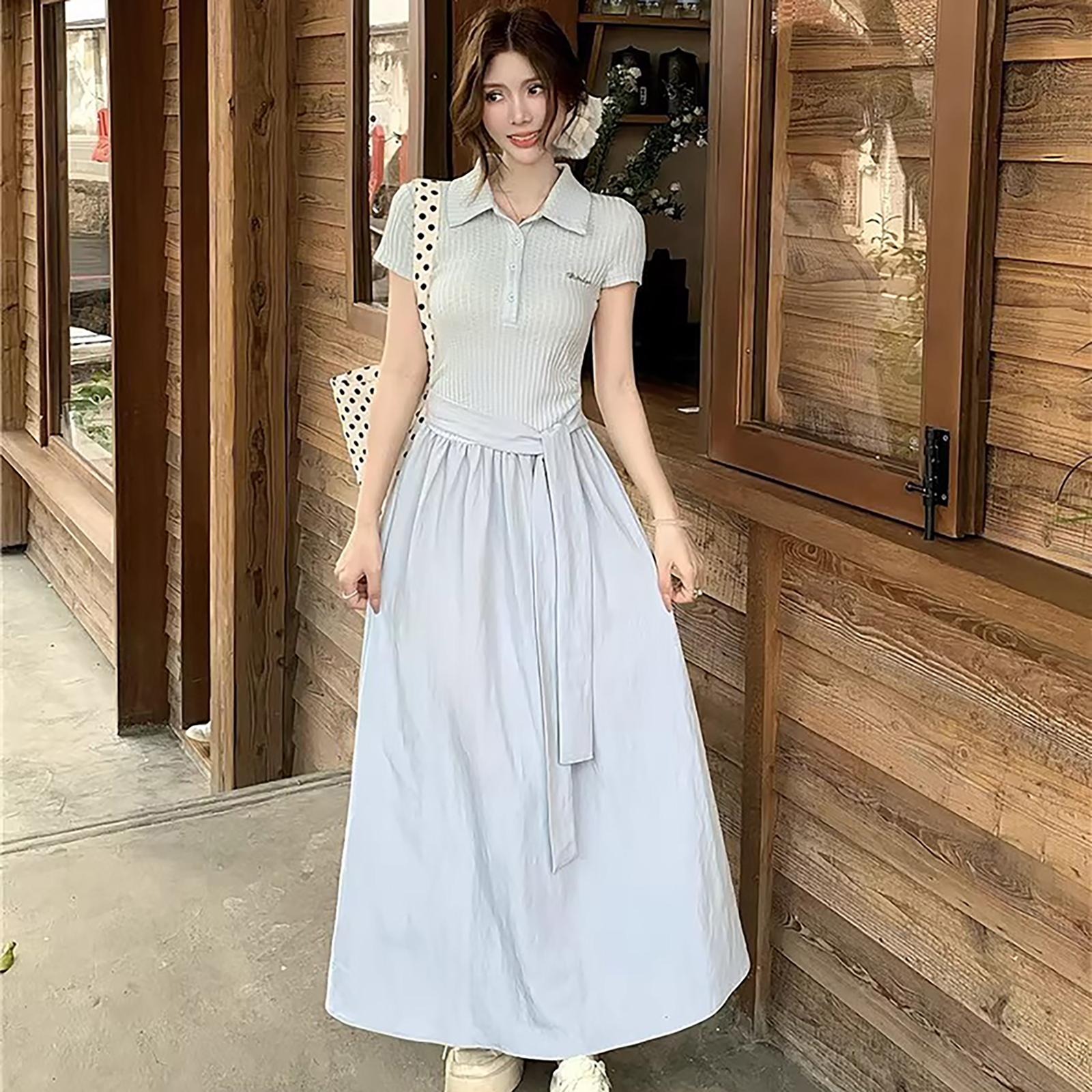 Village H＆T レディース フレアワンピース 夏服 涼感 トップス風異