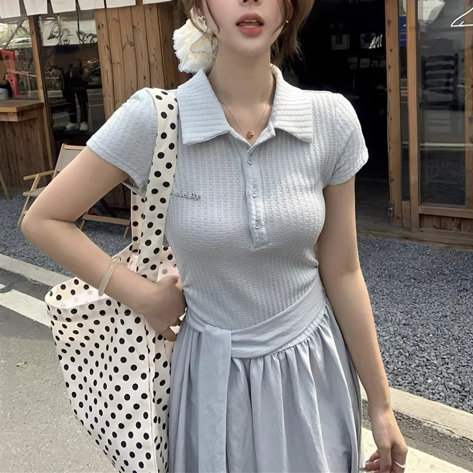 Village H＆T レディース フレアワンピース 夏服 涼感 トップス風異