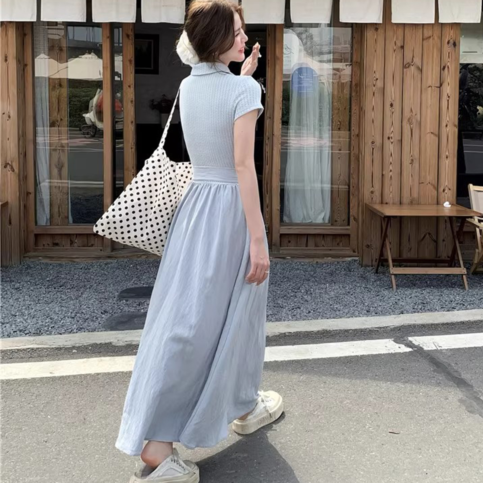 Village H＆T レディース フレアワンピース 夏服 涼感 トップス風異