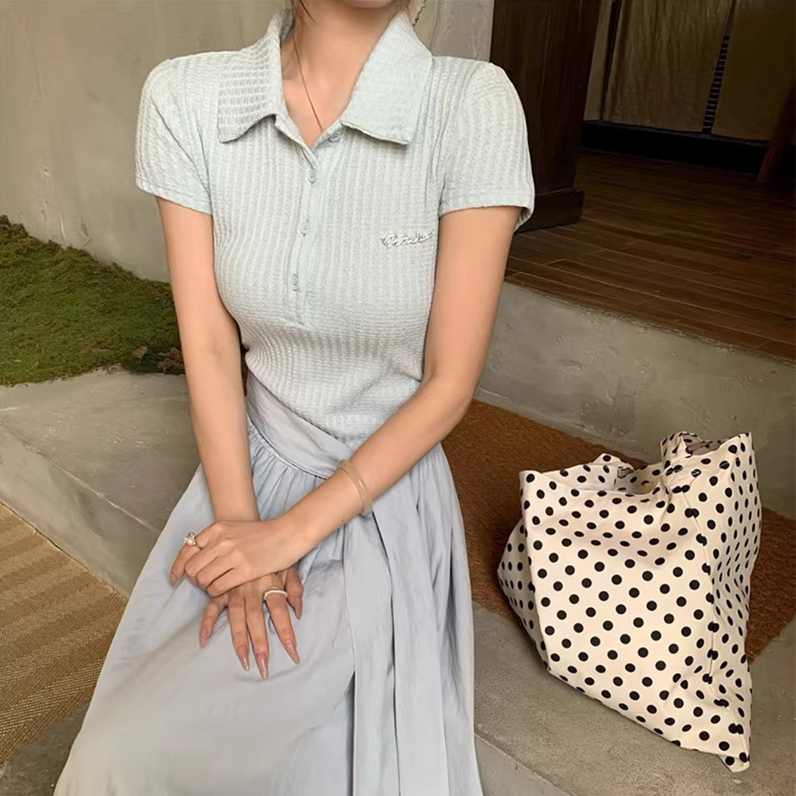 Village H＆T レディース フレアワンピース 夏服 涼感 トップス風異