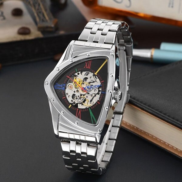 腕時計 メンズ 高級 LAOGESHI シルバー 三角 ステンレス :8-499:チャン 