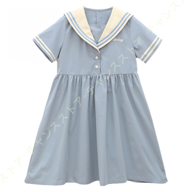 21年春の ジュニア 蝶結び付き 海軍風 リボン フレアー チュニック 半袖 ワンピース 子供服 女の子 セーラー風 子供ドレス フォーマル 発表会 ピアノ 卒園式 入学式 ワンピース カラー ブルー Baskincoffee Vicom Corp Com