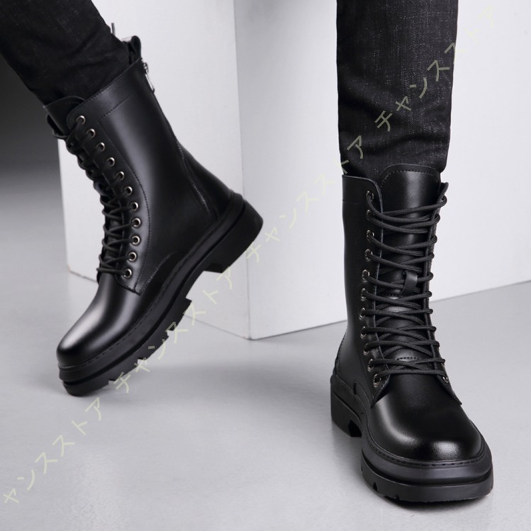 メンズ 本革 ブーツ レースアップ サイドジッパー ブーツ バイクシューズ 編み上げ 大きいサイズ 厚底 デザートブーツ ミリタリーブーツ 革靴 軍靴 防滑 エンジニアブーツ サイズ 25 0cm Antiquesplus Ca