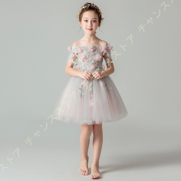 子供ドレス 女の子 フォーマル 発表会 結婚式 ノースリーブ フラワーガール ワンピース 上品 パーティドレス 女児 花びら ワンショルダー ロングドレス 入園式