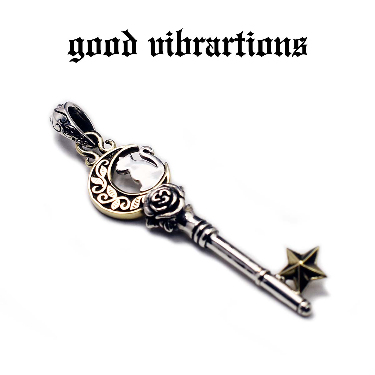 【正規取扱店】good vibrations ＜鍵 アンティークキー 三日月 キャット 薔薇 ローズ 星 スター チャーム ペンダントトップ  シルバー925＞送料無料 : gvpd-557 : CHAOS accessory - 通販 - Yahoo!ショッピング