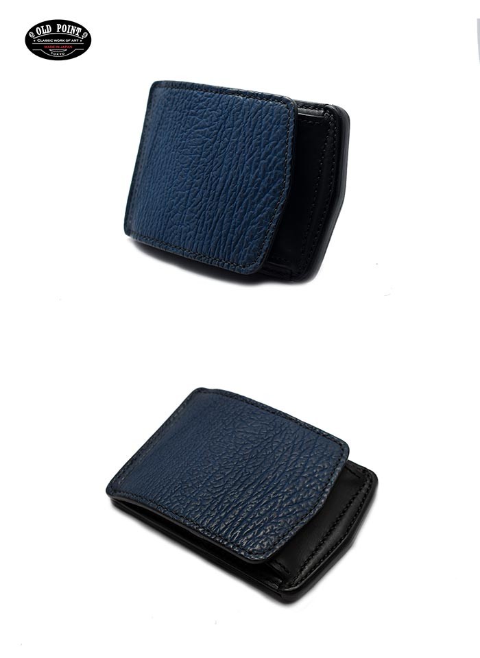 想像を超えての 札バサミ マネークリップ 財布 手縫い 日本製 本革 オールドポイント 匠 鮫革 シャークスキン インディゴブルー ブランド 人気 おしゃれ 送料無料 Kuljic Com