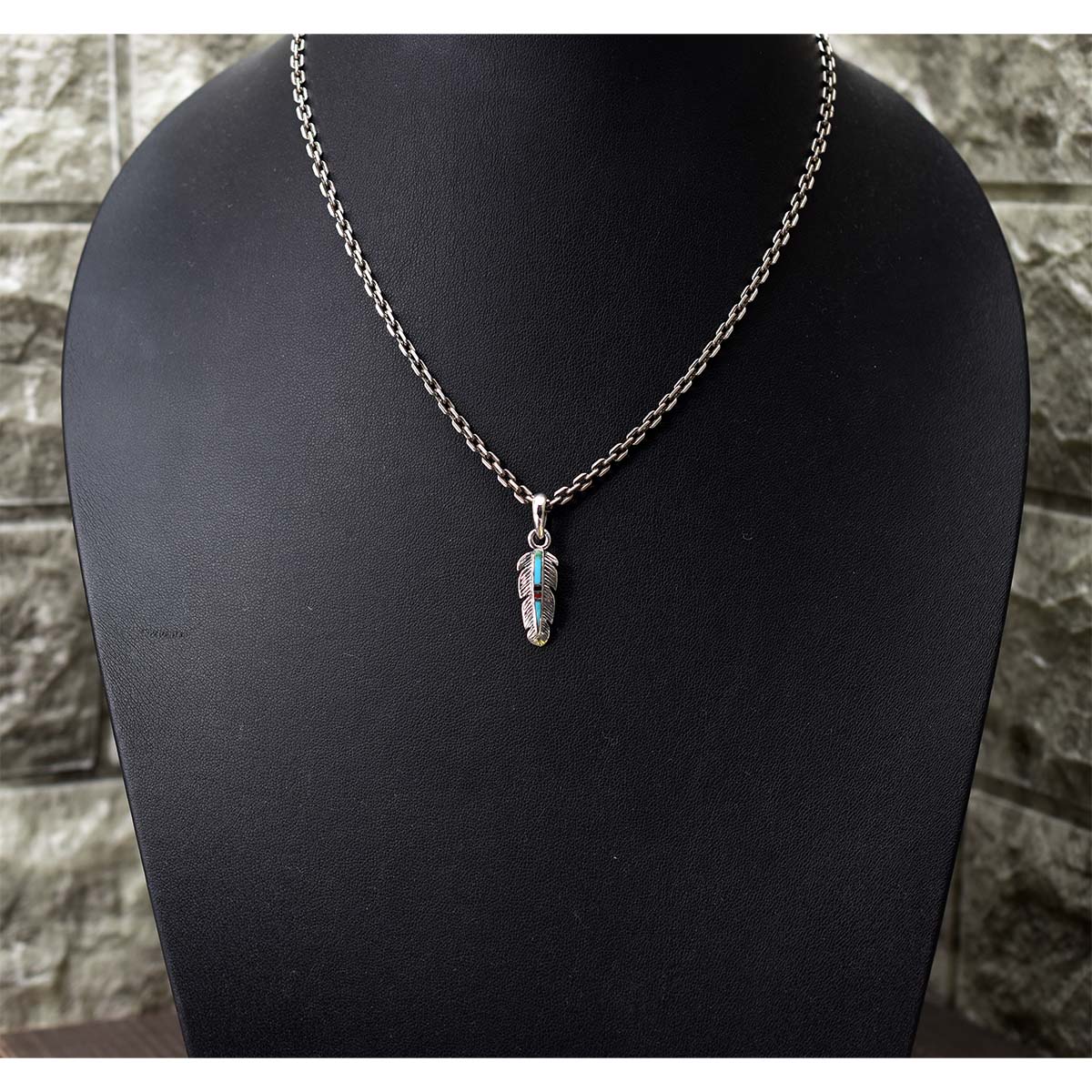 フェザー インレイ ターコイズ 天然石 シルバーアクセサリー メンズ 