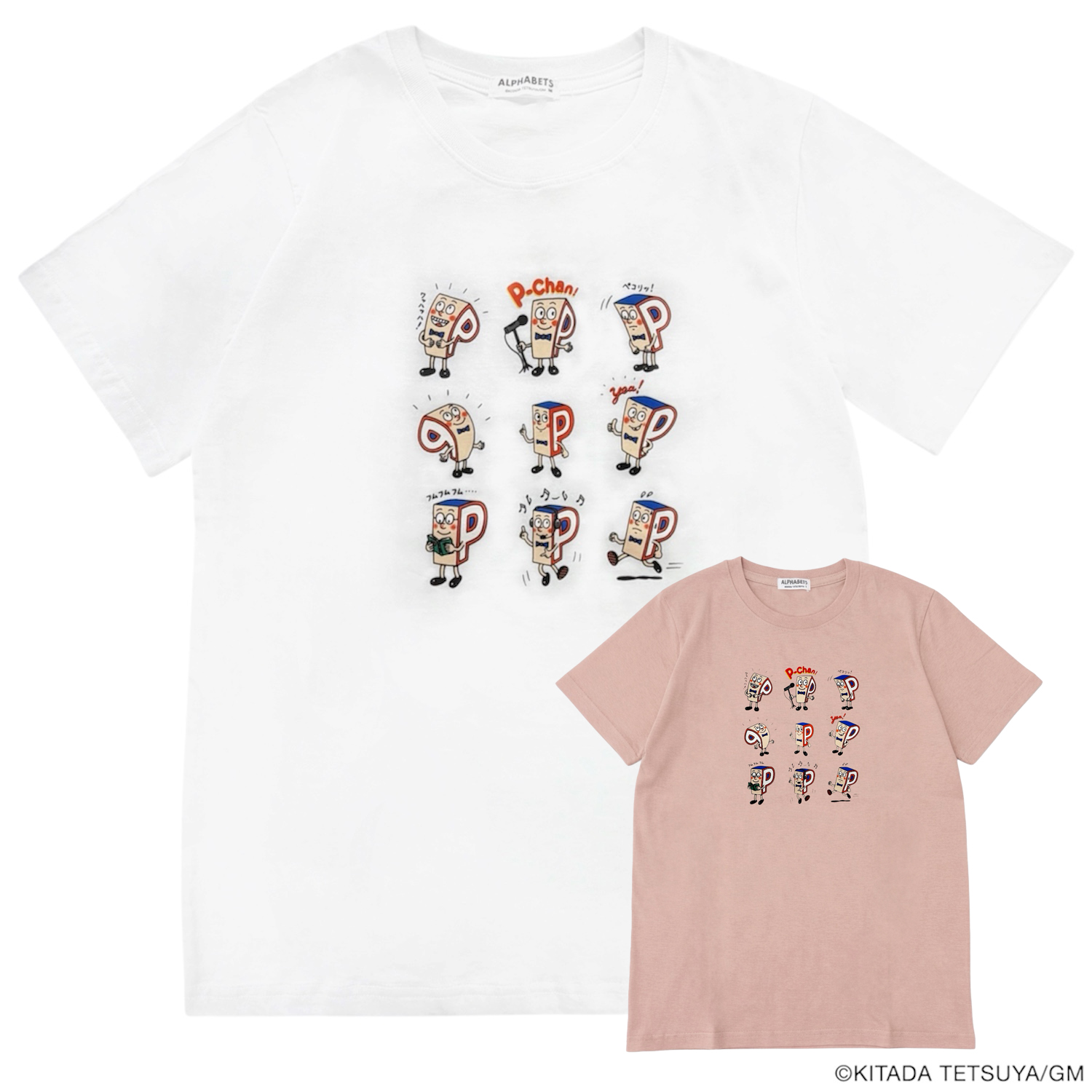 peopo キャラクタープリント Tシャツ ホワイト P-chan 9連キャラクタープリントTシャツ メンズ レディース 半袖 綿100