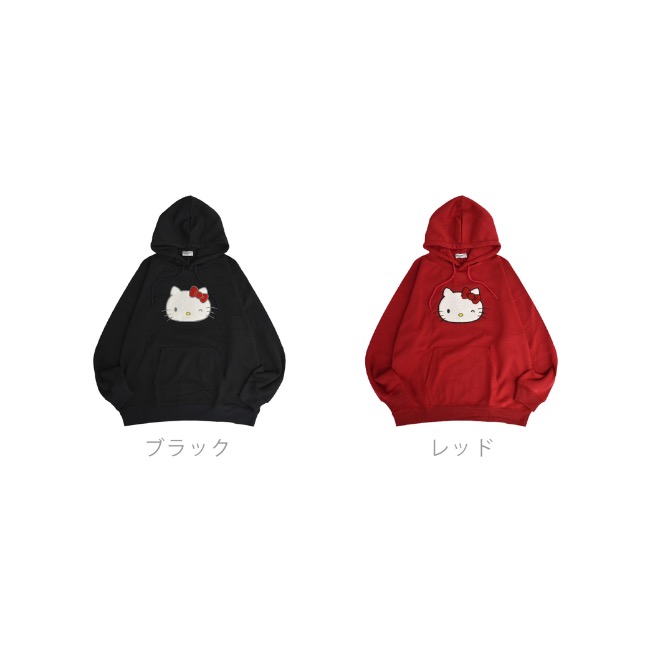 ハローキティ パーカー 裏起毛 オーバーサイズ 刺繍 ロゴ サンリオ