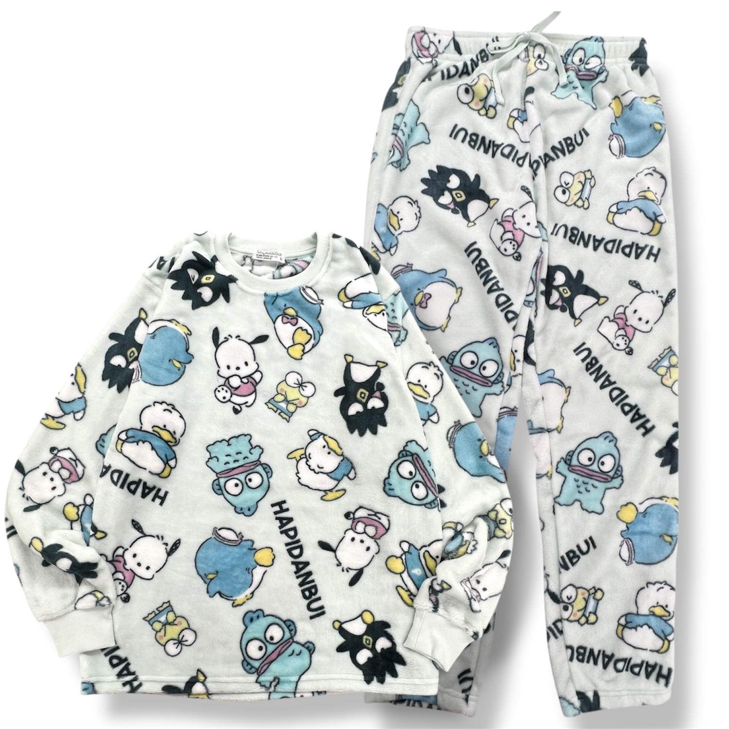 sanrio（サンリオ） はぴだんぶい 総柄 もこふわ 上下セット プリント