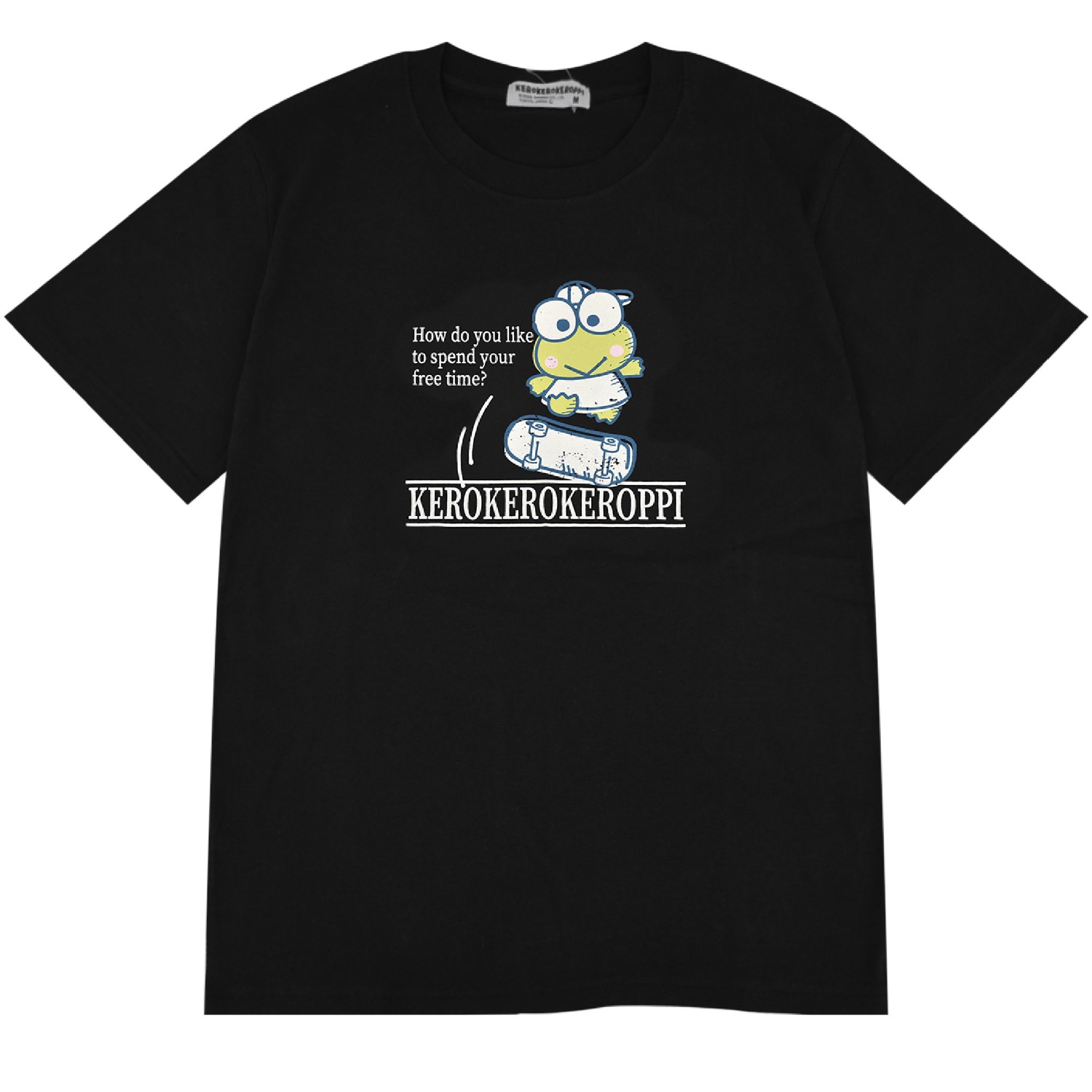 SANRIO サンリオ　けろけろけろっぴ 爬虫類 Tシャツ 黒 アニマル けろけろけろっぴ Tシャツ 半袖 プリント トップス サンリオ