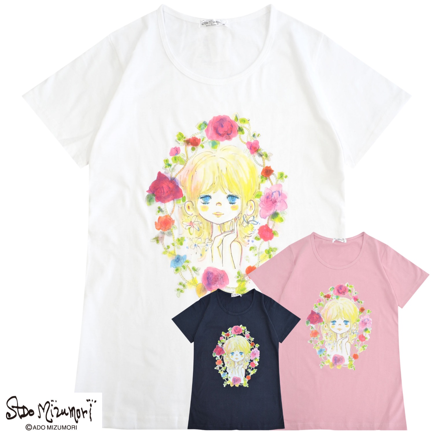 プリントキャラマイド 水森亜土 レディースプリント 半袖 Tシャツ トップス レトロ カワイイ