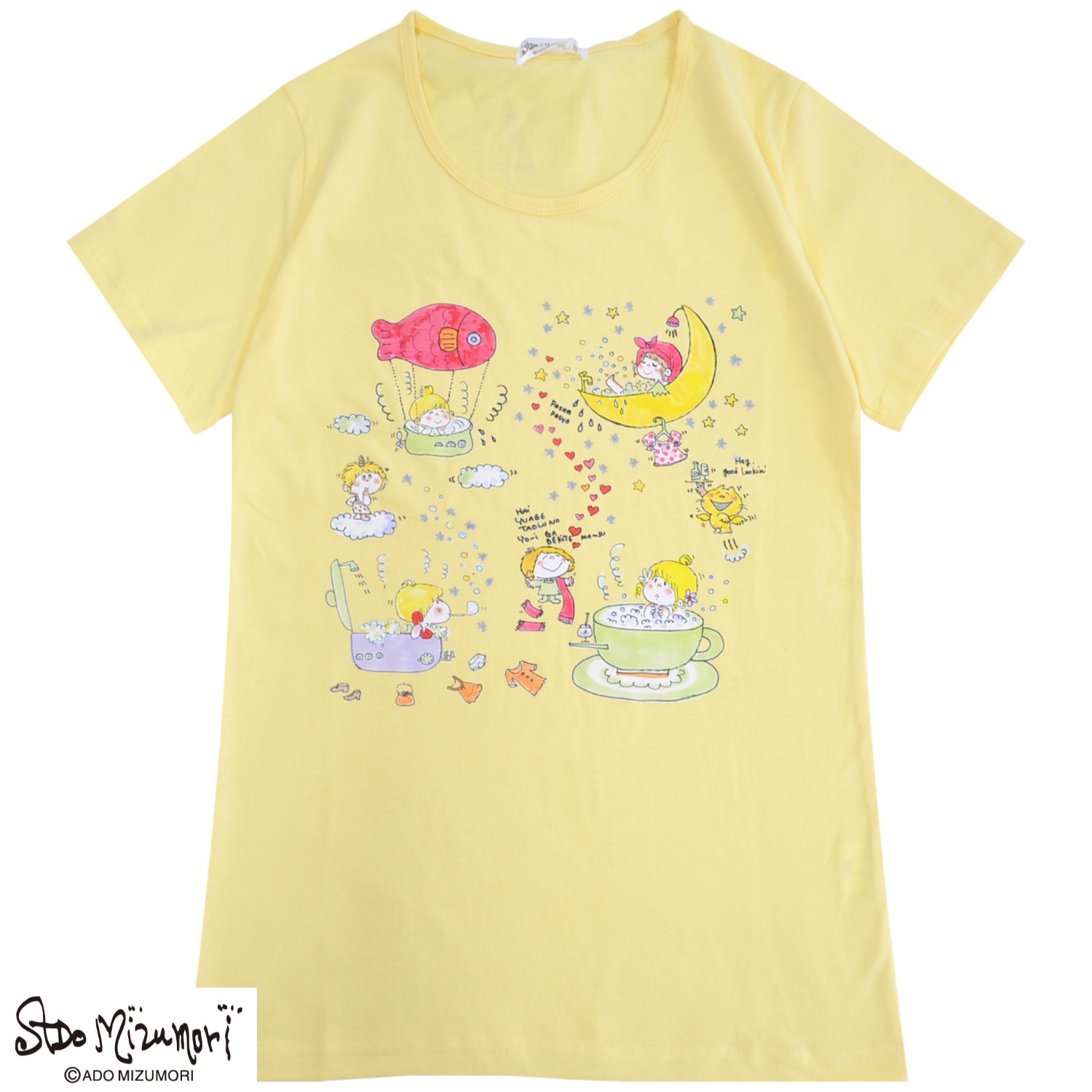 水森亜土 レディース プリント 半袖 天竺 Tシャツ トップス レトロ