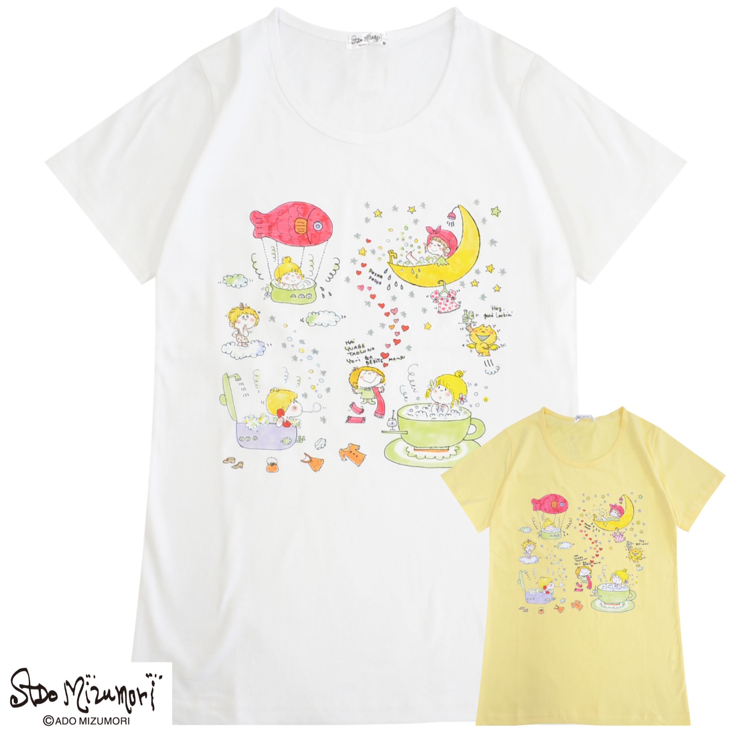 水森亜土 レディース プリント 半袖 天竺 Tシャツ トップス レトロ