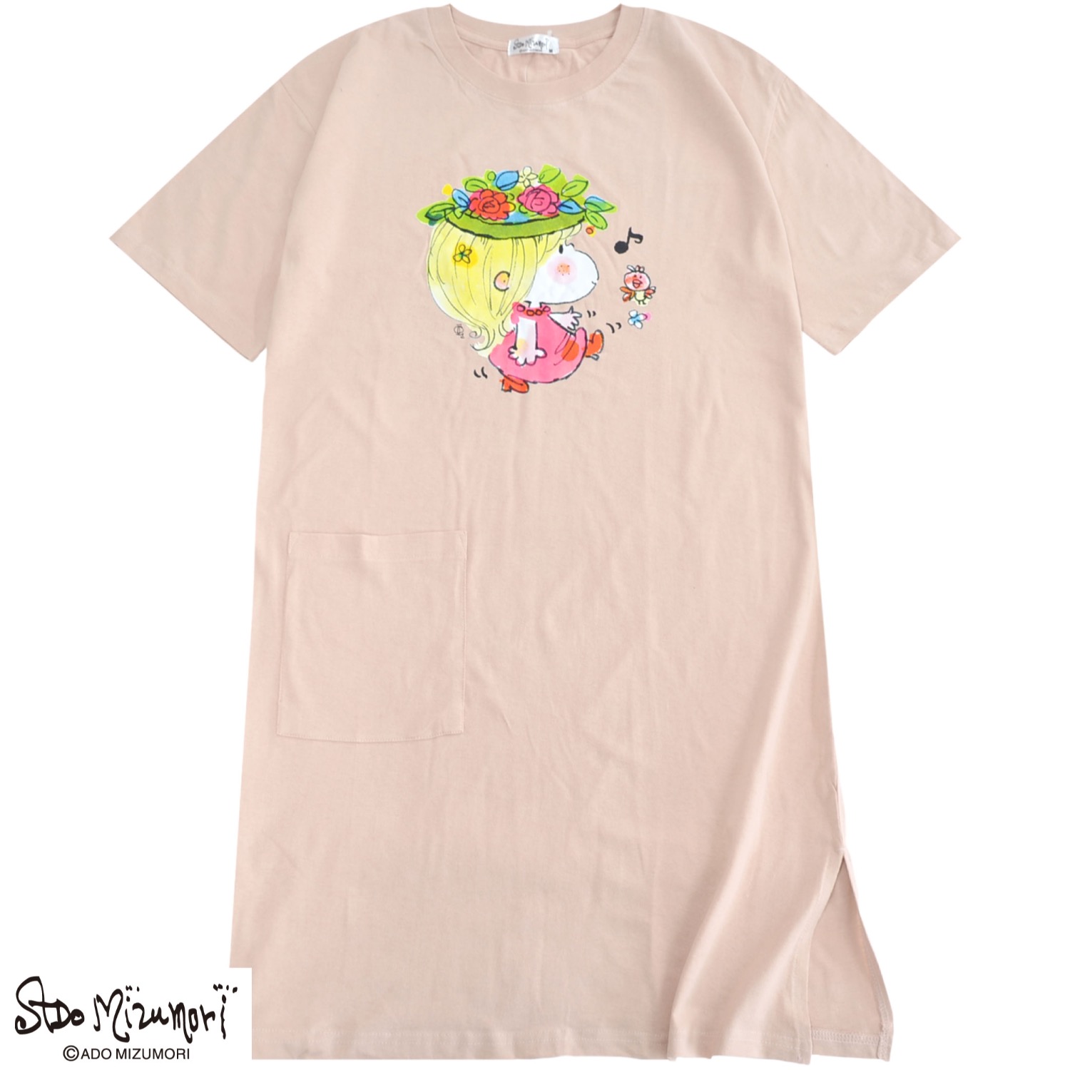 水森亜土 レディース プリント スーパービッグTシャツ 天竺 綿 半袖