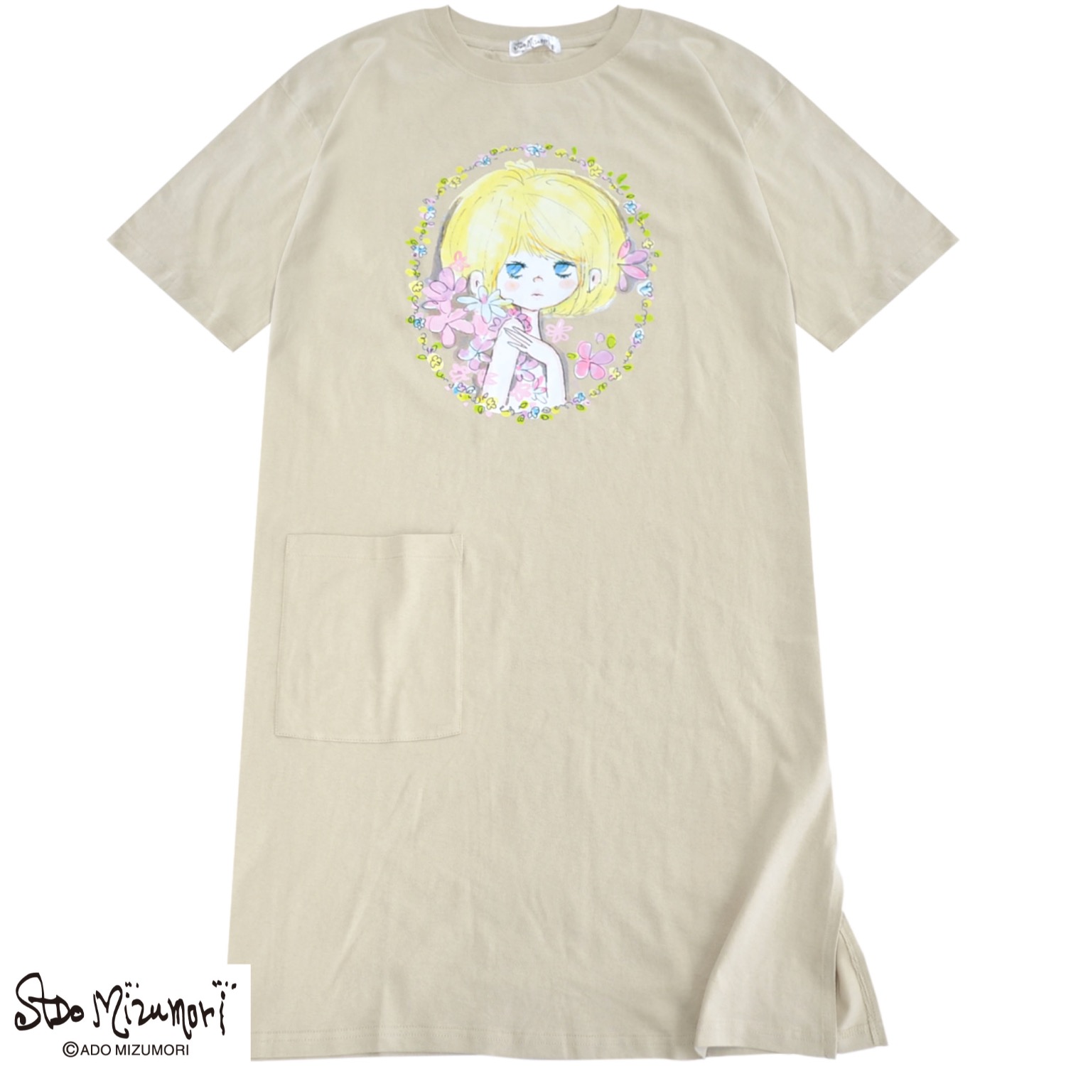 水森亜土 レディース プリント スーパービッグTシャツ 天竺 綿 半袖