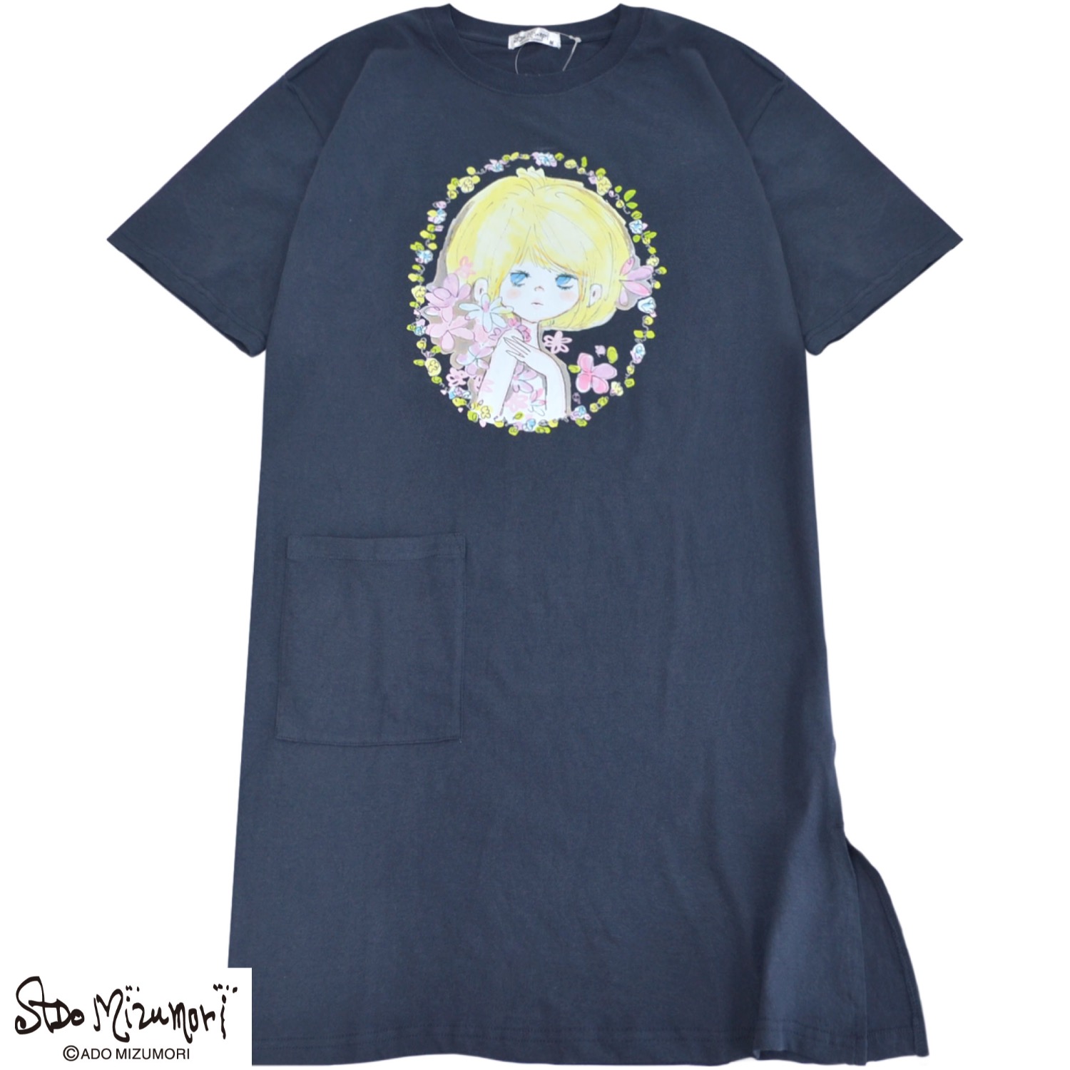 水森亜土 レディース プリント スーパービッグTシャツ 天竺 綿 半袖