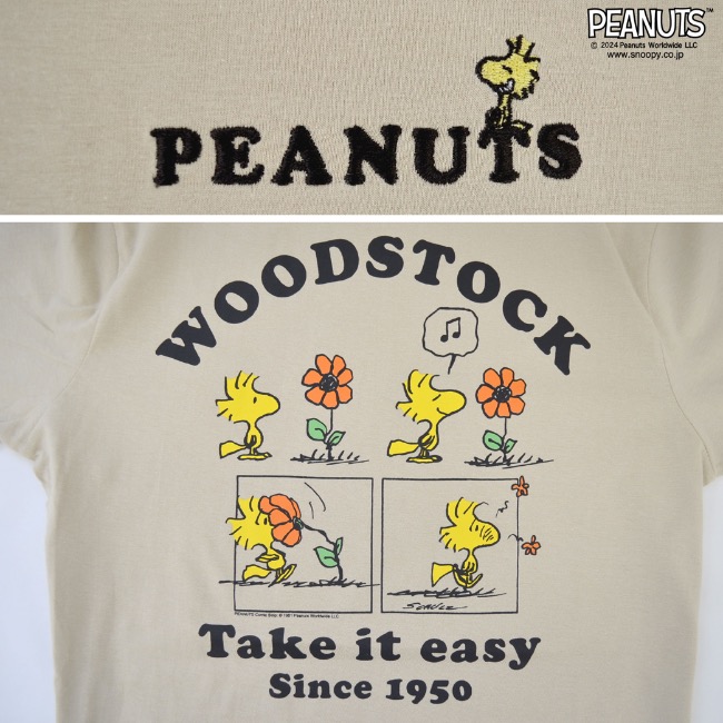 スヌーピー　Tシャツ　半袖　レディースL　デカサガラ刺繍　バックプリント　C SNOOPY（スヌーピー） ウッドストック Tシャツ 半袖 トップス バック