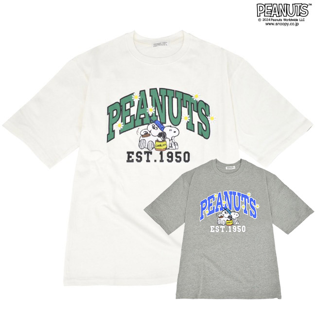 スヌーピー オラフ Tシャツ 半袖 ドロップショルダー カレッジ 刺繍