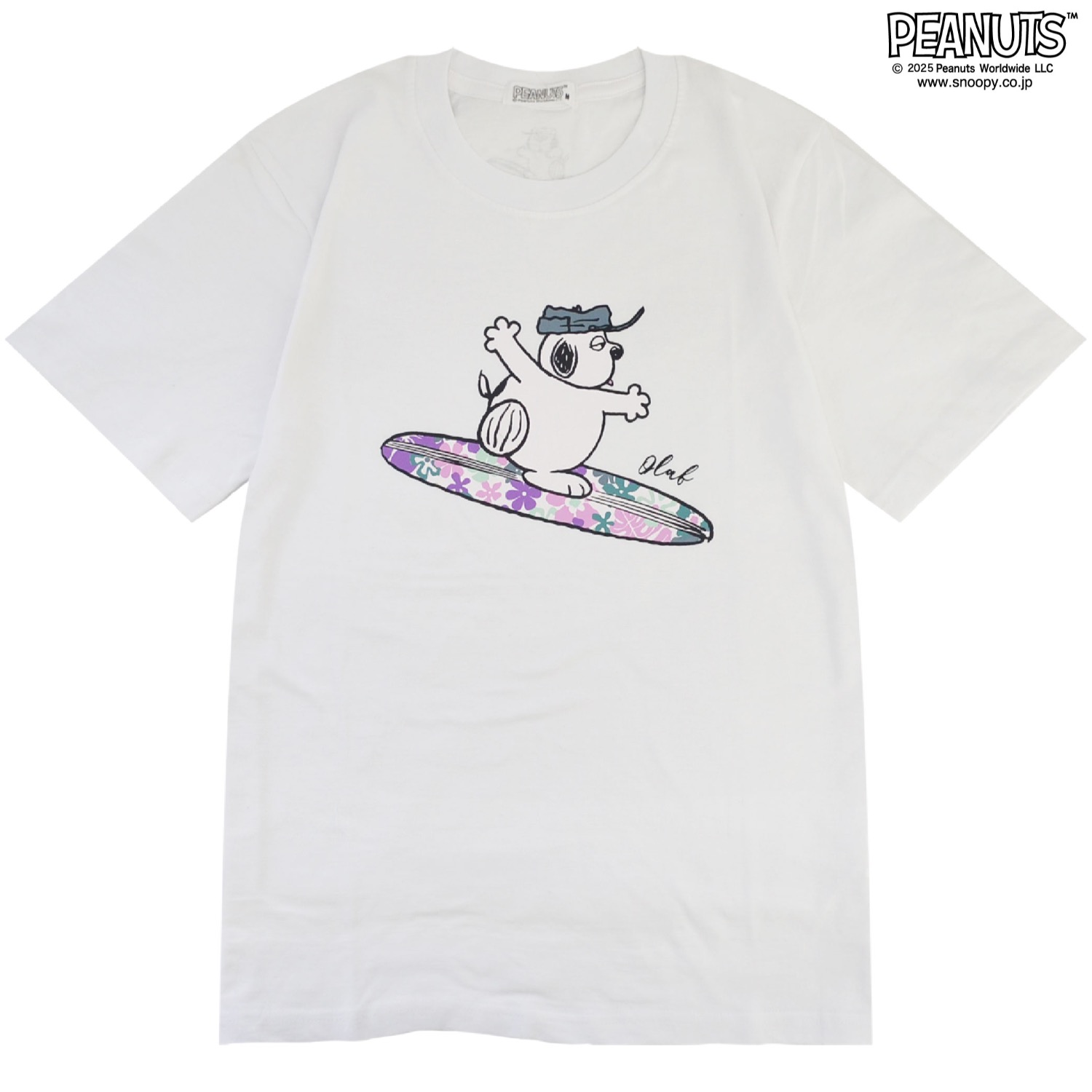 SNOOPY（スヌーピー） PEANUTS オラフ 花柄 プリント 天竺 半袖Tシャツ